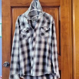 BKE Black and Gray Checkered Hooded Shirt